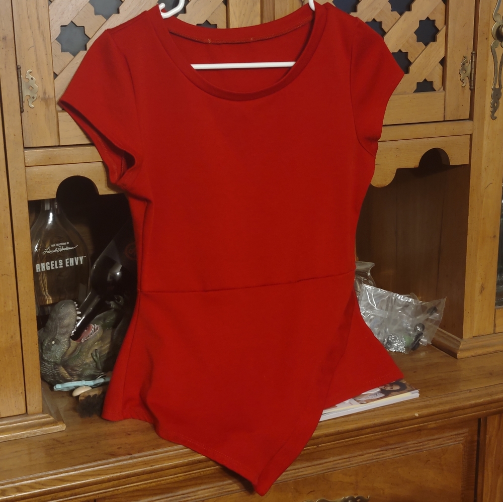 Red Foldover Peplum Blouse Papaya Size M